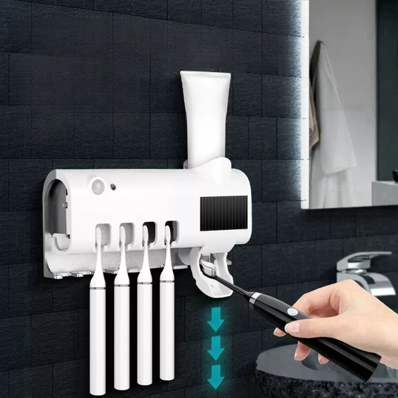 Dispenser Porta Escovas De Dente  Com Aplicador E Esterilizador UV Automático
