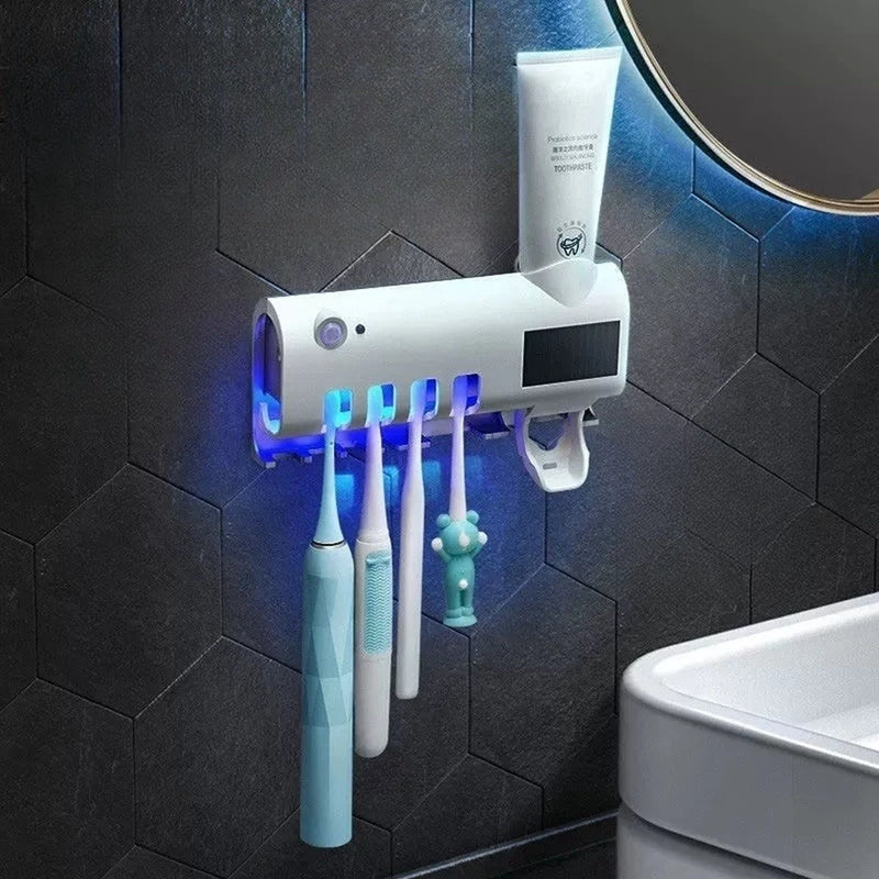 Dispenser Porta Escovas De Dente  Com Aplicador E Esterilizador UV Automático